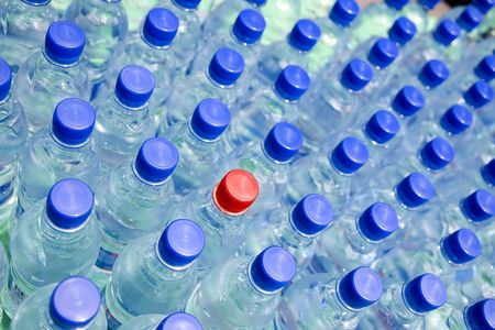 Drinking water in the plastic bottles.の写真素材