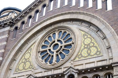 Close up of church facade with nice architectural detailsの写真素材