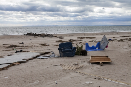 NEW YORK - NOVEMBER 1, 2012  Debris on the Brighton Beach after Hurricane Sandy hit Brooklyn area on November 1, 2012, Brooklyn, NYのeditorial素材