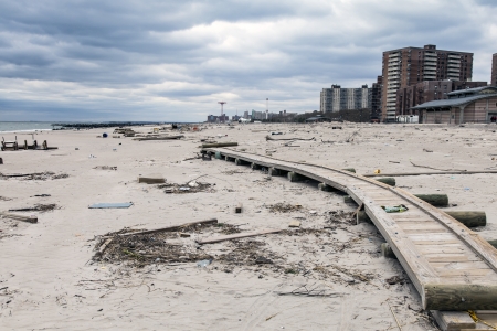 NEW YORK - NOVEMBER 1, 2012  Debris on the Brighton Beach after Hurricane Sandy hit Brooklyn area on November 1, 2012, Brooklyn, NYのeditorial素材