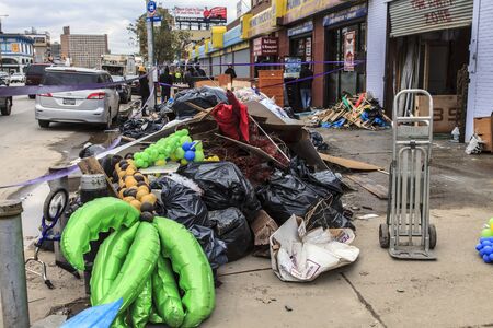 NEW YORK - NOVEMBER 1, 2012 Pile of garbage and debris caused by Hurricane Sandy  in Brooklyn NY, near flooded businesses on Surf Avenue on November 1, 2012, Brooklyn, NYのeditorial素材
