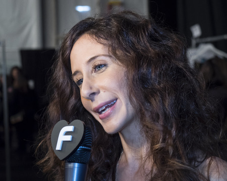 New York, NY, USA - February 08, 2014  Womenswear designer Mara Hoffman poses on backstage of Mara Hoffman Fall Winter 2014 runway show during Mercedes-Benz Fashion Week at the Salon at Lincoln Center, Manhattan のeditorial素材