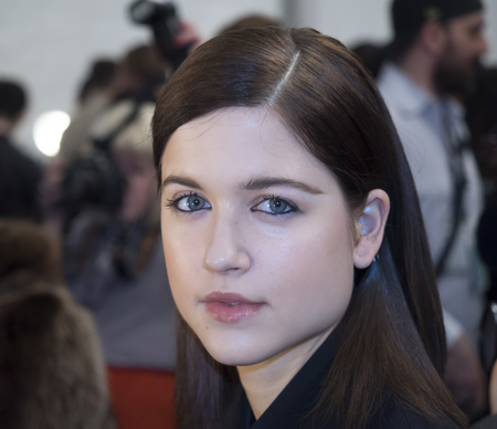 New York, NY, USA - February 08, 2014  Model poses on backstage for Mara Hoffman Fall  Winter 2014 Runway show during Mercedes-Benz Fashion Week at the Salon at Lincoln Center, Manhattanのeditorial素材