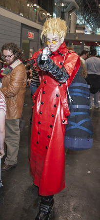 New York, NY, USA - October 10, 2014: Comic Con attendee posing in the costume during Comic Con 2014 at The Jacob K. Javits Convention Center in New York Cityのeditorial素材