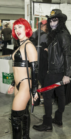 New York, NY, USA - October 10, 2014: Comic Con attendee posing in the costume during Comic Con 2014 at The Jacob K. Javits Convention Center in New York Cityのeditorial素材
