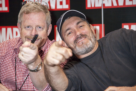 New York, NY, USA - October 11, 2014: Marvel artists Ron Garney(R) and Marc Bagley attend Comic Con 2014 at The Jacob K. Javits Convention Center in New York Cityのeditorial素材