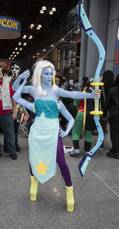 New York, NY, USA - October 11, 2014: Comic Con attendees pose in the costumes during Comic Con 2014 at The Jacob K. Javits Convention Center in New York Cityのeditorial素材
