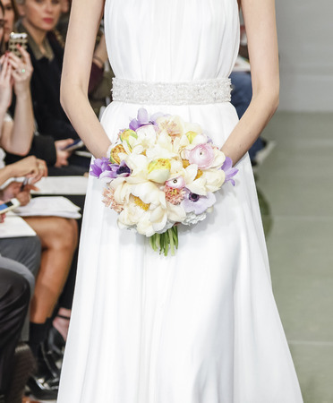 New York, NY, USA - April 16, 2015: A model walks runway for Theia Spring 2016 Bridal Collection at Theia Showroom during New York Bridal week, Manhattanのeditorial素材