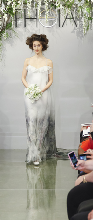 New York, NY, USA - April 16, 2015: A model walks runway for Theia Spring 2016 Bridal Collection at Theia Showroom during New York Bridal week, Manhattanのeditorial素材