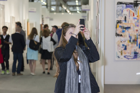 New York NY USA  May 14 2015: General view of atmosphere at Art Miami New York the international contemporary and modern art fair at Pier 94 Manhattanのeditorial素材