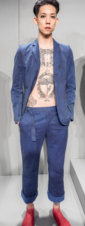 New York, NY, USA - July 16, 2015: A model poses at the deTROIT mensweare collection presentation by John Varvatos during New York Fashion Week: Men's S/S 2016 at Skylight Clarkson Sq, Manhattanのeditorial素材