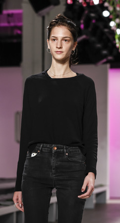 New York, NY, USA - September 14, 2015: A model walks the runway rehhearsal at Lela Rose runway show...