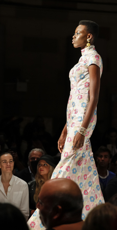 New York, NY, USA - September 10, 2015: A model walks the runway at the Malan Breton fashion show during the Spring Summer 2016 New York Style Fashion Week at Gotham Hall, Manhattan.のeditorial素材