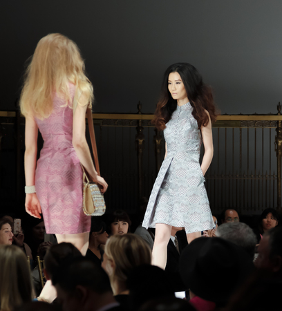 New York, NY, USA - September 10, 2015: A model walks the runway at the Malan Breton fashion show during the Spring Summer 2016 New York Style Fashion Week at Gotham Hall, Manhattan.のeditorial素材