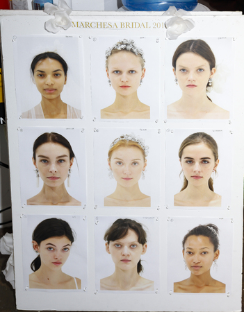 New York, NY, USA - October 8, 2015: Looks board on backstage for Marchesa Fall/Winter 2016 Bridal Presentation at Canoe Studio, Manhattanのeditorial素材