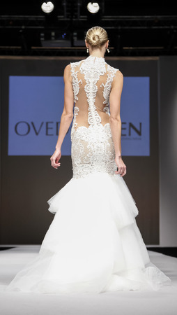 New York, NY, USA - October 11, 2015: A model walks runway for Israel Bridal couturier Oved Kohen...