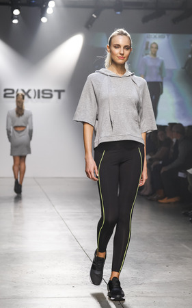 New York, NY, USA - October 14, 2015:A model walks the runway for the 2(X)IST Spring/Summer 2016...