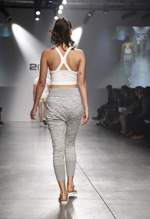 New York, NY, USA - October 14, 2015:A model walks the runway for the 2(X)IST Spring/Summer 2016 Fashion Show to commemorate the brandâs 25th anniversary at Skylight Modern, Manhattanのeditorial素材