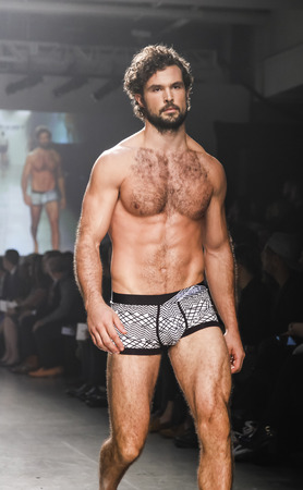 New York, NY, USA - October 14, 2015:A model walks the runway for the 2(X)IST Spring/Summer 2016 Fashion Show to commemorate the brandâs 25th anniversary at Skylight Modern, Manhattanのeditorial素材