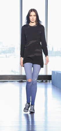 New York, NY, USA - April 15, 2016: A model walks runway rehearsal for RIVINI & Alyne Spring 2017 Bridal Collection by Rita Vinieris at The Standard, High Line during New York International Bridal week, Manhattanのeditorial素材