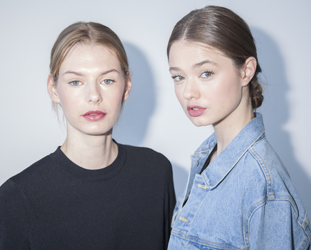 New York, NY, USA - April 13, 2016: Models prepares backstage for Marchesa SS17 2016 Bridal Presentation at Canoe Studio, Manhattanのeditorial素材