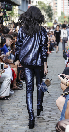 New York, NY, USA - September 10, 2016: A model walks runway for the Rebecca Minkoff Fall/Winter 2016 runway show during New York Fashion Week SS 2017 at the Greene Street, Manhattanのeditorial素材