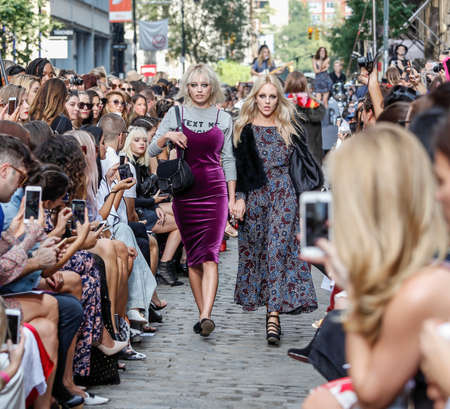 New York, NY, USA - September 10, 2016: A model walks runway for the Rebecca Minkoff Fall/Winter 2016 runway show during New York Fashion Week SS 2017 at the Greene Street, Manhattan