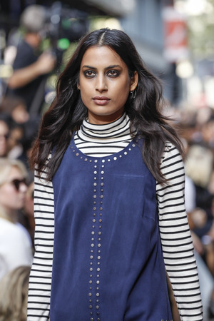 New York, NY, USA - September 10, 2016: A model walks runway for the Rebecca Minkoff Fall/Winter 2016 runway show during New York Fashion Week SS 2017 at the Greene Street, Manhattanのeditorial素材