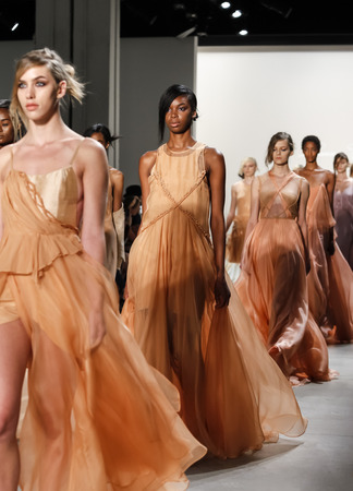 New York, NY, USA - September 12, 2016: Models walk runway for the Leanne Marshall Spring/Summer 2017 runway show during New York Fashion Week SS 2017 at The Gallery at Skylight Clarkson Sqのeditorial素材