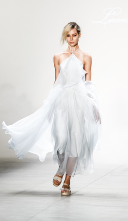 New York, NY, USA - September 12, 2016: A model walks runway for the Leanne Marshall Spring/Summer 2017 runway show during New York Fashion Week SS 2017 at The Gallery at Skylight Clarkson Sqのeditorial素材