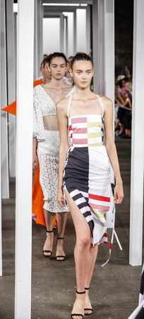 New York, NY, USA - September 9, 2016: Models walk runway for the MILLY by Michelle Smith Spring/Summer 2017 runway show during New York Fashion Week SS 2017 at The Artbeam, Manhattanのeditorial素材