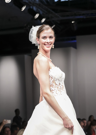 New York, NY, USA - October 8, 2016: A model walks runway for Casablanca Bridal Spring 2017 Beloved Collection during New York International Bridal Week at the Fashion Theater, Pier 94, Manhattanのeditorial素材