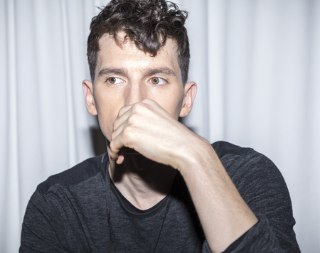 New York, NY, USA - January 31, 2017: A model prepares backstage for Carlos Campos FW17 runway show during NY Fashion Wweek Men's at Skylight ClarksonSq., North, Manhattanのeditorial素材
