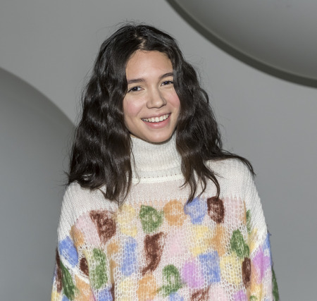 New York, NY, USA - February 8, 2017: A model posing on first look for PH5 FW17 collection  Presentation during New York Fashion Week at Bortolami Gallery, Manhattanのeditorial素材
