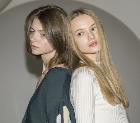 New York, NY, USA - February 8, 2017: A model posing on first look for PH5 FW17 collection  Presentation during New York Fashion Week at Bortolami Gallery, Manhattanのeditorial素材