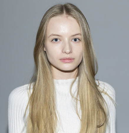 New York, NY, USA - February 8, 2017: A model posing on first look for PH5 FW17 collection  Presentation during New York Fashion Week at Bortolami Gallery, Manhattanのeditorial素材