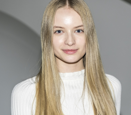 New York, NY, USA - February 8, 2017: A model posing on first look for PH5 FW17 collection  Presentation during New York Fashion Week at Bortolami Gallery, Manhattanのeditorial素材