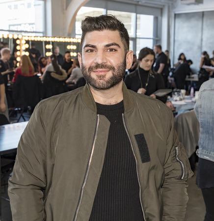 New York, NY, USA - February 10, 2017: Fashion designer Oday Shakar on backstage for Oday Shakar FW17 collection runway show during New York Fashion Week at Pier 59 Studios, Manhattanのeditorial素材