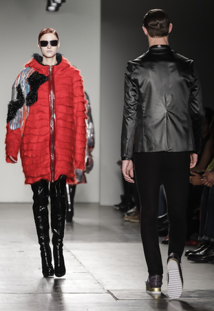 New York, NY, USA - February 12, 2017: Models walk runway for the Custo Barcelona Fall/Winter 2017 runway show during New York Fashion Week at Pier 59 Studios at Chelsea Piers, Manhattanのeditorial素材