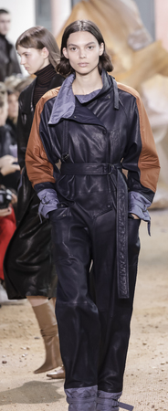 New York, NY, USA - February 11, 2017: A model walks runway for Lacoste FW17 collection runway show during New York Fashion Week at Spring Studios, Manhattanのeditorial素材