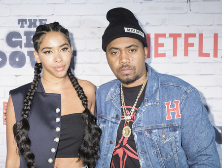 New York, New York, USA, April 5, 2017: Herizen Guardiola (L) and Nas attend New York Kickoff Party for the Netflix The Get Down season One Part Two at Irving Plaza, Manhattanのeditorial素材