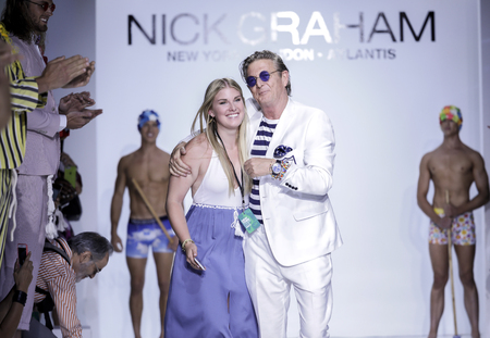 New York, NY, USA, July 11, 2017: Designer Nick Graham (R) greets the audience from the runway for Nick Graham Spring/Summer 2018 runway show during New York Fashion Week at Skylight Clarkson Square, NYCのeditorial素材