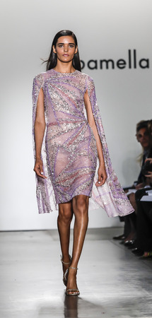 New York, NY, USA - September 6, 2017: A model walks runway for the Pamella Roland Spring/Summer 2017 runway show during New York Fashion Week at Pier 59 Studios at Chelsea Piers, Manhattanのeditorial素材