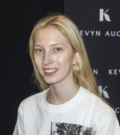 New York, NY, USA - September 13, 2017: A model prepares backstage for the Marchesa Spring/Summer 2018 runway show during New York Fashion Week at Skylight Clarkson Sq., Manhattanのeditorial素材