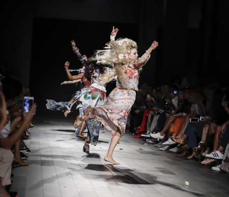 New York, NY, USA - September 7, 2017: Models walk runway for the Desigual Spring/Summer 2017 runway show during New York Fashion Week at Skylight Clarkson Sq., Manhattanのeditorial素材