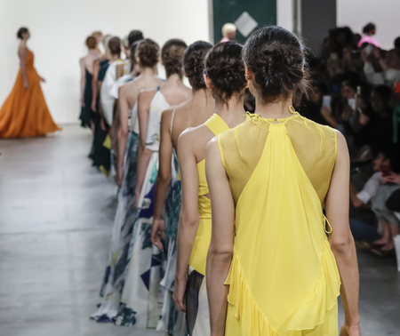 New York, NY, USA - September 10, 2017: Models walk runway for the Leanne Marshall Spring/Summer 2018 runway show during New York Fashion Week at Skylight Clarkson Sq., Manhattanのeditorial素材