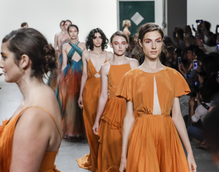 New York, NY, USA - September 10, 2017: Models walk runway for the Leanne Marshall Spring/Summer 2018 runway show during New York Fashion Week at Skylight Clarkson Sq., Manhattanのeditorial素材