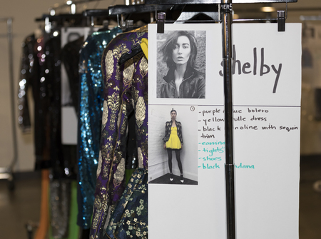 New York, NY, USA - September 6, 2017: Rack with dresses on backstage for the Greta Constantine Spring/Summer 2018 Presentation during New York Fashion Week at Pier 59 Studios at Chelsea Piers., Manhattanのeditorial素材
