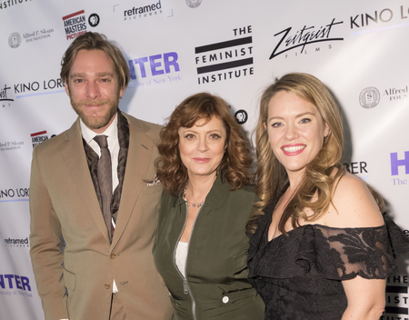 New York, NY, USA - November 20, 2017: (L-R) Adam Haggiag, Susan Sarandon and Alexandra Dean attends Theatrical opening of BOMBSHELL: THE HEDY LAMARR STORY at Hunter Collegeのeditorial素材