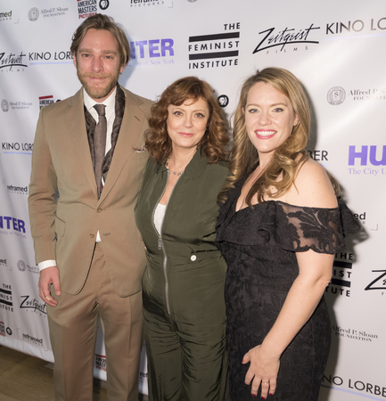 New York, NY, USA - November 20, 2017: (L-R) Adam Haggiag, Susan Sarandon and Alexandra Dean attends Theatrical opening of BOMBSHELL: THE HEDY LAMARR STORY at Hunter Collegeのeditorial素材